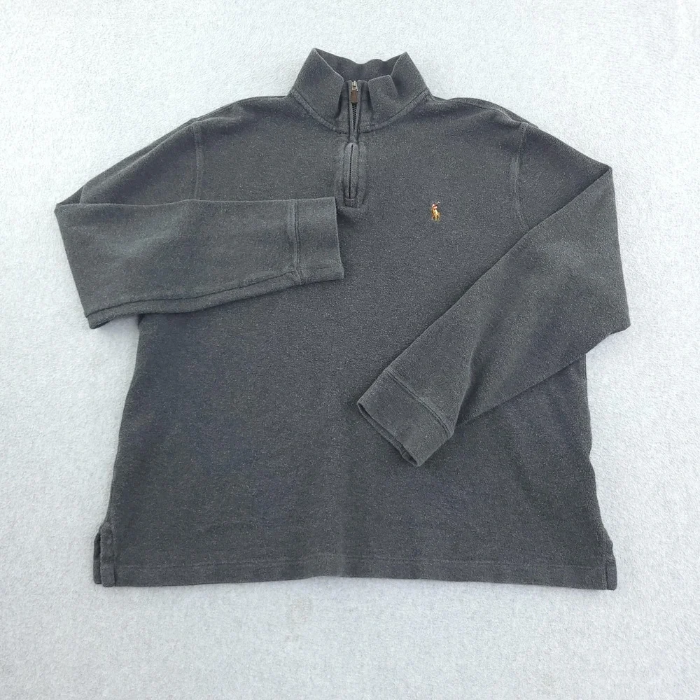 Polo Ralph Lauren Estate Rib Sweater Mens M Gray 1/4 Zip Mock Neck Pullover
